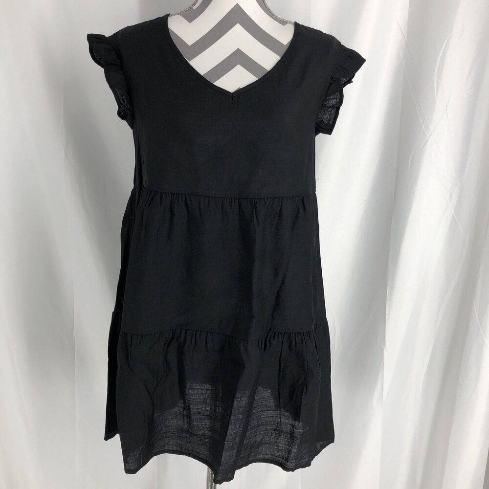 Ces Femme a line dress Black V Neck Flutter Sleeve Small